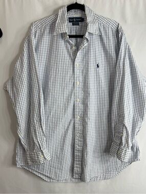 Ralph Lauren Yarmouth Cotton Men’s Blue Check Button Down Casual Shirt, 16.5/ 34